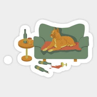 Boxer drinking wine on the sofa Sticker